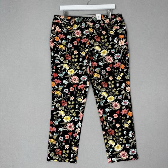 Loft Womens Pants 8 Black The Riviera Cropped Wildflower Floral Cottagecore Boho - Picture 1 of 15